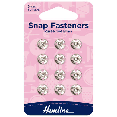 Hemline Snap Fasteners: Sew-on: Nickel: 9mm: Pack of 12