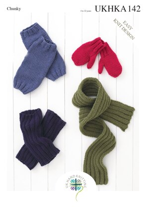 UKHKA 142 Chunky with Wool Mittens, Legwarmers and Scarf - UKHKA142pdf - Downloadable PDF