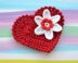 Heart with flower. Crochet appliqué. Card embellishment. Wedding card topper. Heart decoration