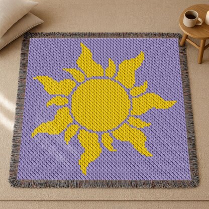 CROCHET PATTERN C2C Tangled Sun Rapunzel Blanket 90x90 Square Purple ...
