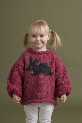 Child's Bunny Motif Pullover in Lion Brand Wool-Ease Thick & Quick - 70555AD