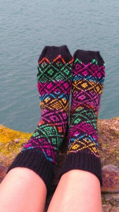 Pretty colourful ladies socks zigzag socks and stained glass socks