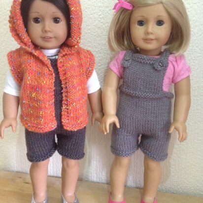 Dolls hooded gilet and dungarees