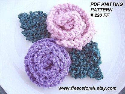 Knitted Rose and Leaves | Knitting Pattern 220