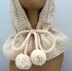 Hooded Scarf, Hooded Hat, Hooded Collar, Elegant Hood with Drawstrings and Pompoms