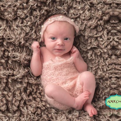 Newborn Lace Romper and Tie Back Headband Photo Prop