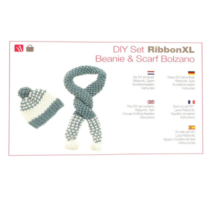 Hoooked DIY Knit Kit Beanie & Scarf Bolzano RibbonXL - Emerald Splash