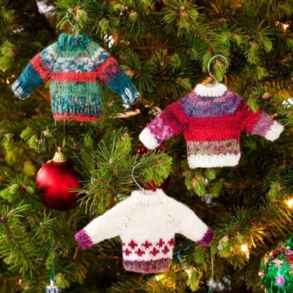 Noel Knit Sweater Ornaments  in Red Heart Heart & Sole - LW2639 - knitting pattern