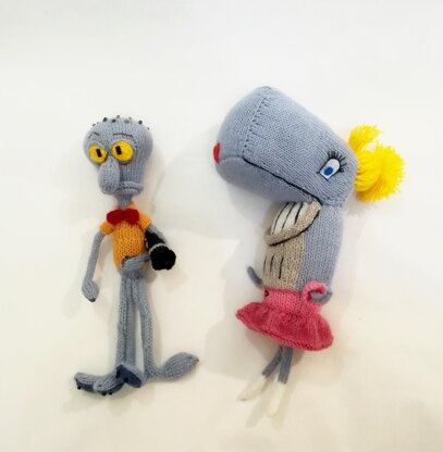 Knitting Patterns -Knit an adorable Pearl Krabs and Squidward DIY toys