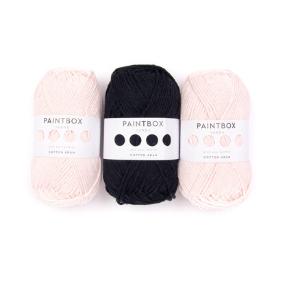 Paintbox Yarns Norman The Sheep - Paintbox Yarns Cotton Aran 3 Ball Color Pack - Pure Black with Pink