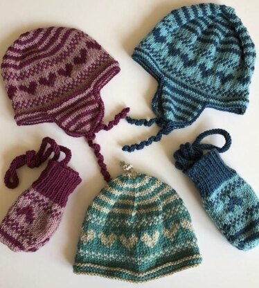 Baby hats with flaps and matching mittens