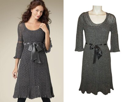 Crochet classy lacy midi dress with flare sleeves 3/4 and scalloped edge.