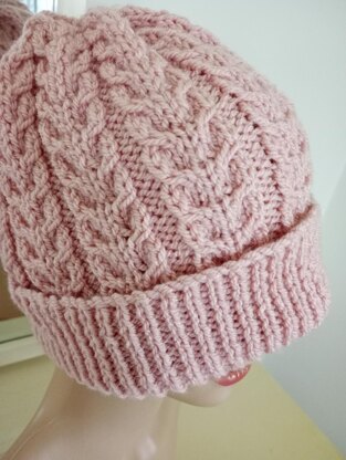 Easy Lace Cable Hat Womens Mens Unisex Straight Needles