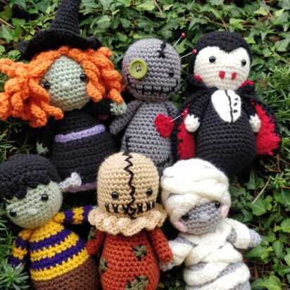 Halloween Dolls Set crochet amigurumi collection Dracula Vampire Frankenstein Monster Mummy Scarecrow Voodoo Doll and Witch