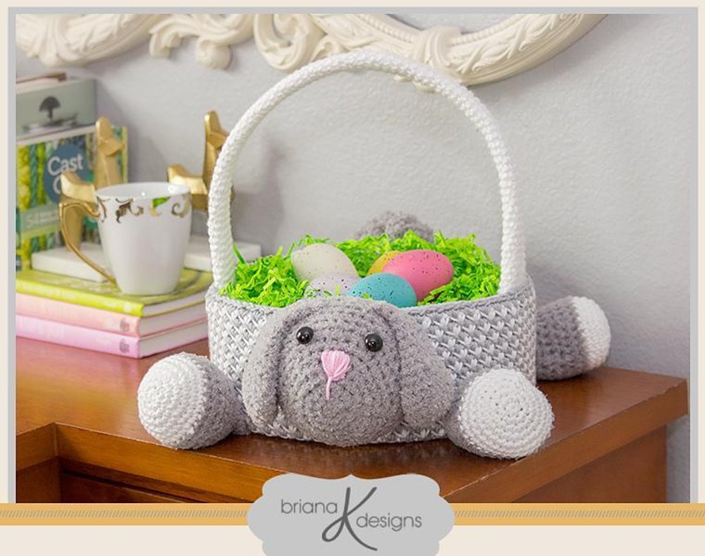 Gray Plush Bunny Easter Basket