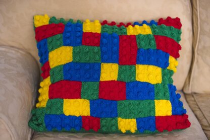 Lego inspired cushion cover Knitting pattern by Chaos is Green