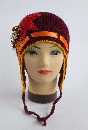 Crochet Baby Girl Beanie Hat Golden Autumn Hat with applique