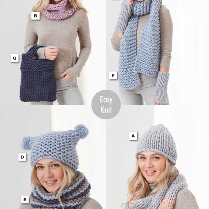 Hats, Snoods, Wristwarmers, Scarf, Bag and Loop Knitted in King Cole Rosarium - 5755 - Downloadable PDF