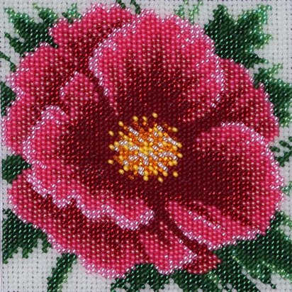 VDV Chinese Rose Beaded Printed Embroidery Kit - 12cm x 12cm