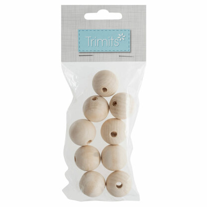 Trimits Beads: Beech Wood: 25mm: Pack of 9