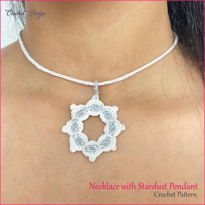 Crochet Wedding necklace with stardust pendant crochet pdf pattern + video tutorial - how to make jewelry crochet