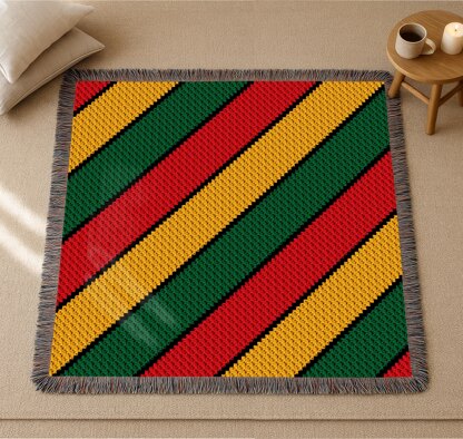 Rasta Striped Blanket Yellow Red Green Rastafari Afghan C2C CROCHET PATTERN
