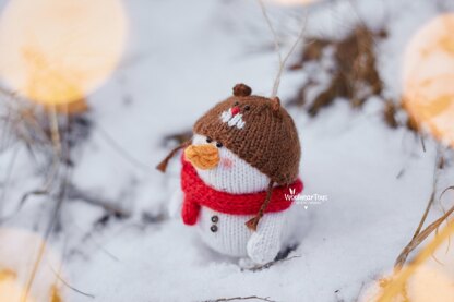 Knitted snowman in Teddy bear hat.