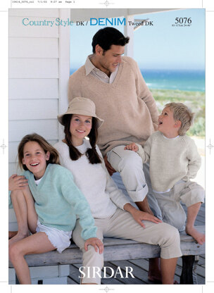 Round Neck and V Neck Sweaters in Sirdar Country Style DK and Denim Tweed DK - 5076 - Downloadable PDF