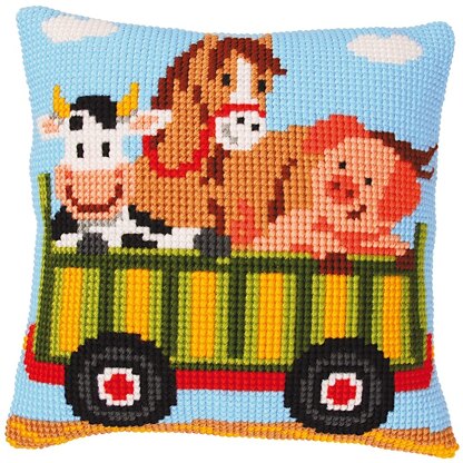 Vervaco Animals Wagon Cross Stitch Cushion Kit - PN-0008484 - 40 x 40 cm