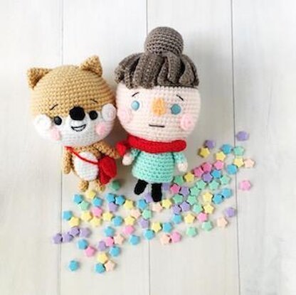 Amigurumei Marin and Sol best friends girl and shiba inu amigurumi pattern