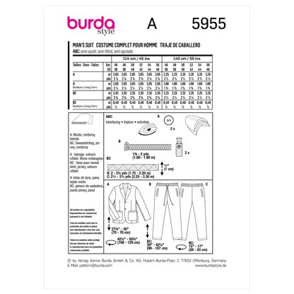 Burda Style Menâ€™s Suit B5955 - Sewing Pattern