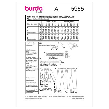 Burda Style Men’s Suit B5955 - Sewing Pattern