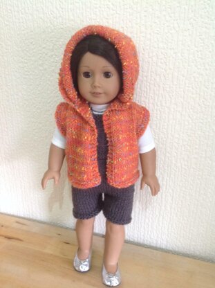 Dolls hooded gilet and dungarees