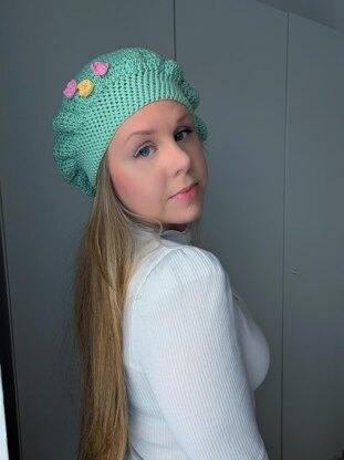 Crochet Pastel Flower Beret Pattern