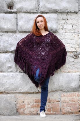 Freja crochet lace poncho with fringe