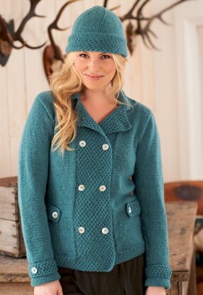 Double Breasted Jacket and Hat in Rico Essentials Soft Merino Aran - 185 - Downloadable PDF