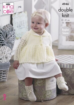 Jacket, Bonnet, Mittens, Bootees & Blanket in King Cole DK - 4946 - Downloadable PDF