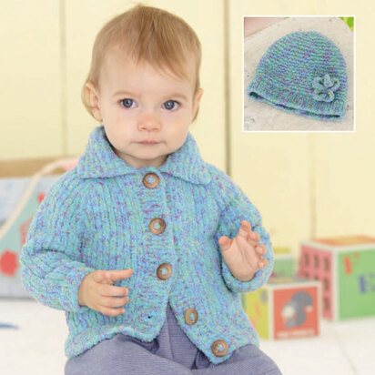 Cardigan and Pull on Hat in Sirdar Snuggly Tutti Frutti - 4738 - Downloadable PDF