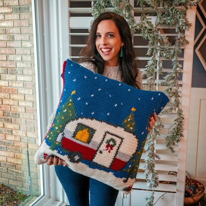 Holiday Camper Crochet Pillow