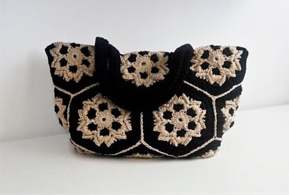 Crochet Light Beige Black Bag