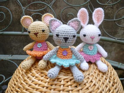 Pocket Pets Amigurumi Crochet Pattern, Baby Mouse, Rabbit and Cat.