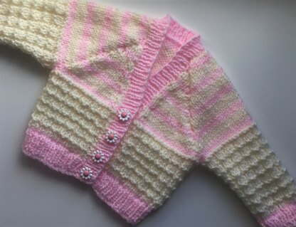 Pink and cream waffle stitch cardigan