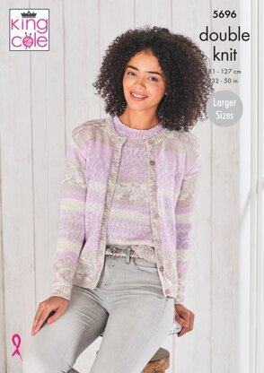 Round Neck Cardigan and Round Neck Sweater Knitted in King Cole Fjord DK - 5696 - Downloadable PDF