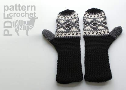 Fair Isle Crochet Diamond Mittens (2016003)