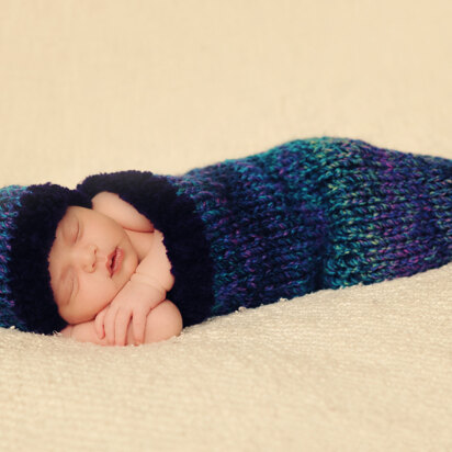 Lullaby and Goodnight Baby Cocoon and Hat Set in Lion Brand Tweed Stripes - L20132B