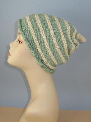 Stripey Roll Brim Topknot Slouch Hat