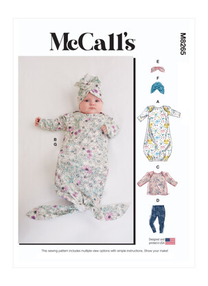 McCall's Infants' Gown, Top, Pants, Headband and Hat M8265 - Sewing Pattern