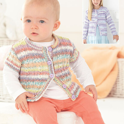 Baby and Girls Round Neck Cardigans in Sirdar Snuggly Baby Crofter DK - 4448 - Downloadable PDF