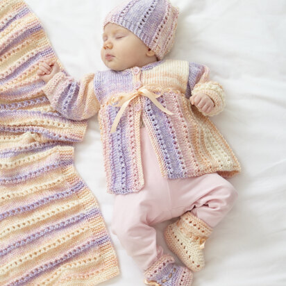 Babies Cardigan, Matinee Coat, Hat, Booties and Blanket in King Cole Cutie Pie DK - P6029 - Leaflet