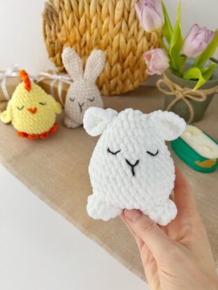 Crochet Easter eggs animal plush amigurumi pattern Crochet bunny plush, chicken, sheep Easter decorations